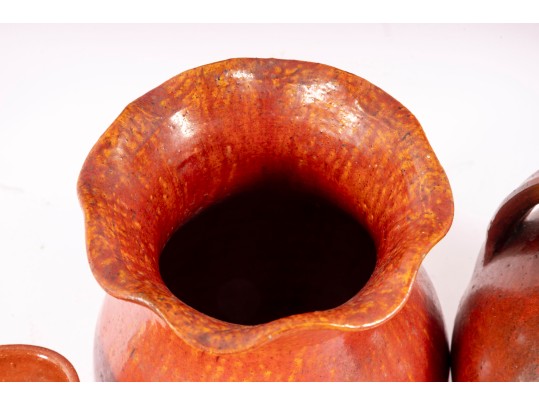 Trio Of Orange Glaze NC Pottery