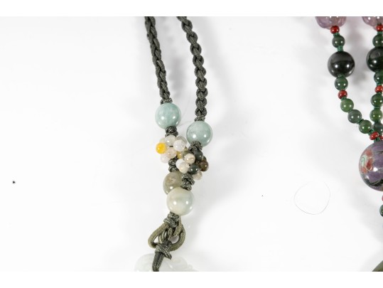 Vintage Asian Beaded Jade & Soapstone Talismans  With Earrings