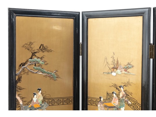 Mid-20th Century Chinese Semi-precious Stone Four Panel Floor Screen