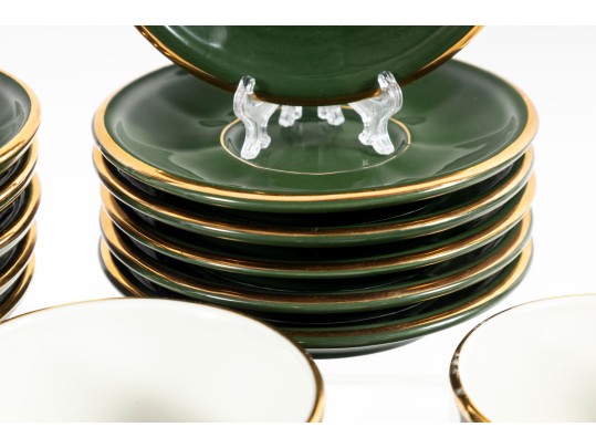Apilco French Porcelain Bistroware Green & Gold Coffee & Tea Set