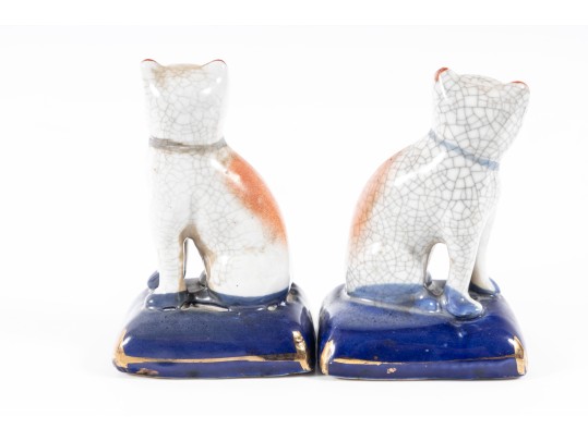 Staffordshire Style English Pottery Miniature Cat Bookends 