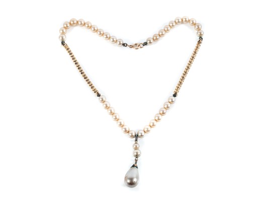 Brass Plated Pearl Teardrop Necklace 