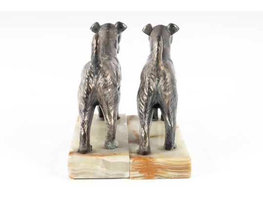 Decorative Onyx-Mounted Brass Scottish Terrier Sculptures 