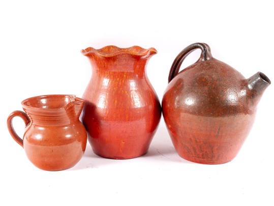 Trio Of Orange Glaze NC Pottery