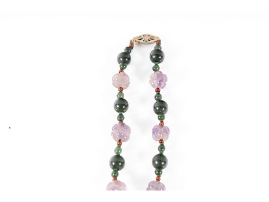 Vintage Asian Beaded Jade & Soapstone Talismans  With Earrings