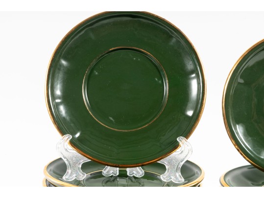 Apilco French Porcelain Bistroware Green & Gold Coffee & Tea Set