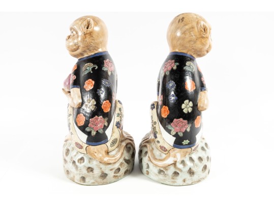 Vintage Hand-Painted Porcelain Monkey Statues 
