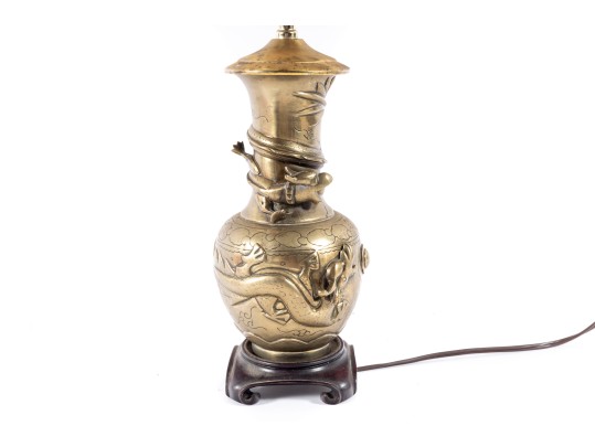Late 20th Century Oriental Brass Dragon Table/desk Lamp