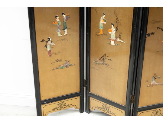 Mid-20th Century Chinese Semi-precious Stone Four Panel Floor Screen