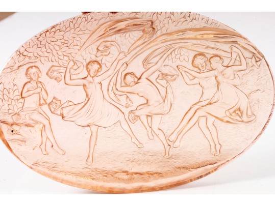 Antique Art Deco Dancing Nymphs Glass Wall Plaque