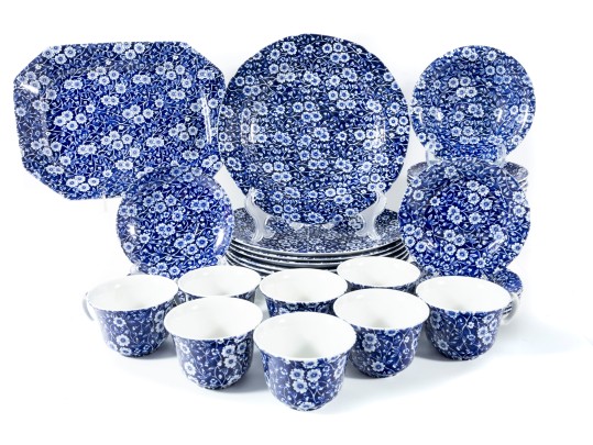 Crownford China Co. Staffordshire England Calico Blue Serveware