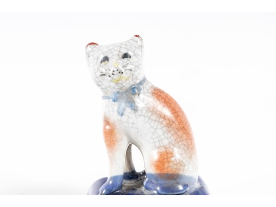 Staffordshire Style English Pottery Miniature Cat Bookends 