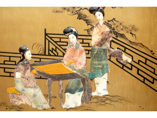 Mid-20th Century Chinese Semi-precious Stone Four Panel Floor Screen