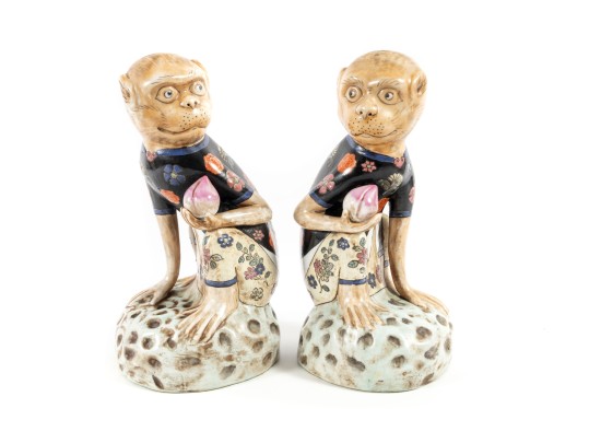 Vintage Hand-Painted Porcelain Monkey Statues 