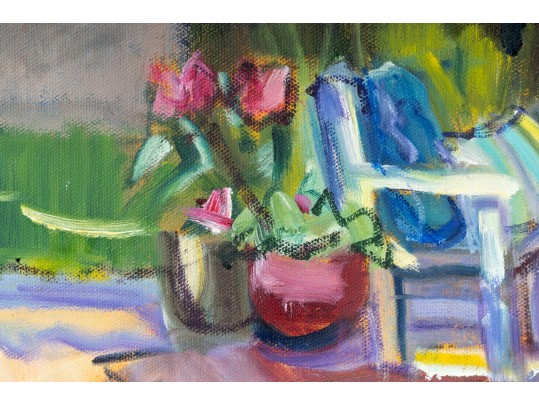 Hannah Cole Buie (American, B. 1955) Oil On Canvas Patio Scene