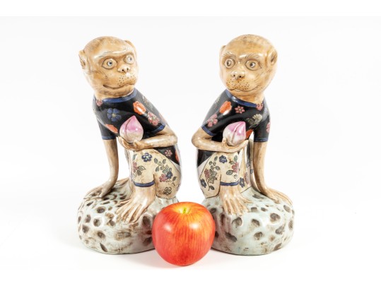 Vintage Hand-Painted Porcelain Monkey Statues 