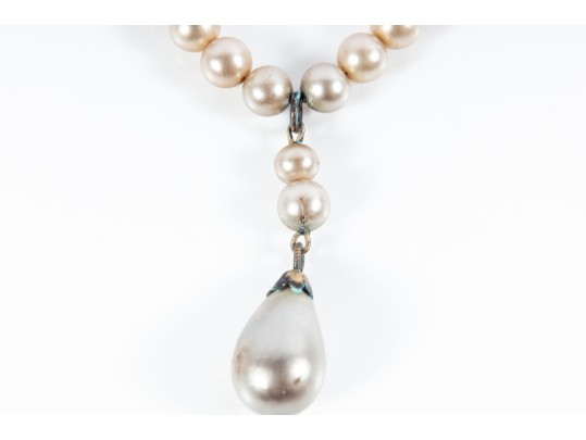 Brass Plated Pearl Teardrop Necklace 