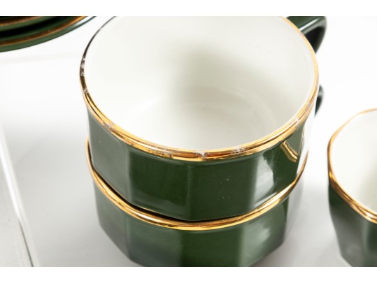 Apilco French Porcelain Bistroware Green & Gold Coffee & Tea Set