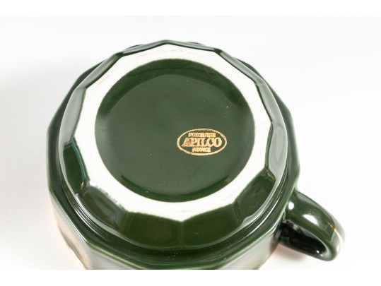 Apilco French Porcelain Bistroware Green & Gold Coffee & Tea Set