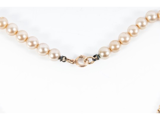 Brass Plated Pearl Teardrop Necklace 