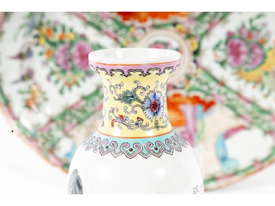 Vintage Cantonese Style Porcelain Plate & Vase