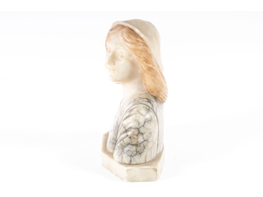 Small Jeanne D'arc Alabaster Bust Sculpture 