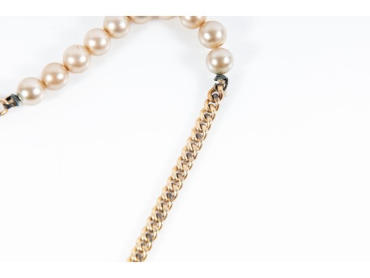 Brass Plated Pearl Teardrop Necklace 