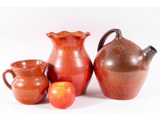 Trio Of Orange Glaze NC Pottery
