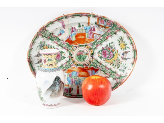 Vintage Cantonese Style Porcelain Plate & Vase