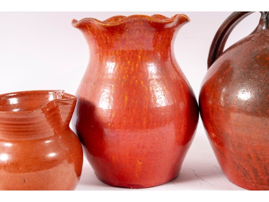 Trio Of Orange Glaze NC Pottery