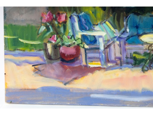Hannah Cole Buie (American, B. 1955) Oil On Canvas Patio Scene