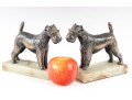 Decorative Onyx-Mounted Brass Scottish Terrier Sculptures 
