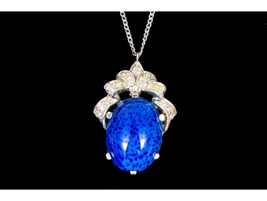 Striking Blue Cabachon Fashion Necklace, With Chain