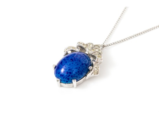 Striking Blue Cabachon Fashion Necklace, With Chain