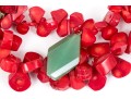 Chunky Coral And Green Aventurine Double Strand Fashion Necklace, With Earrings