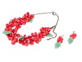 Chunky Coral And Green Aventurine Double Strand Fashion Necklace, With Earrings