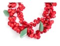 Chunky Coral And Green Aventurine Double Strand Fashion Necklace, With Earrings