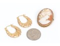 10K Cameo Brooch/Pendant And Diamond-Cut Hoop Earrings