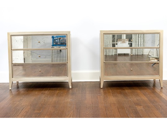 Chic Pair Of Mirrored End Tables