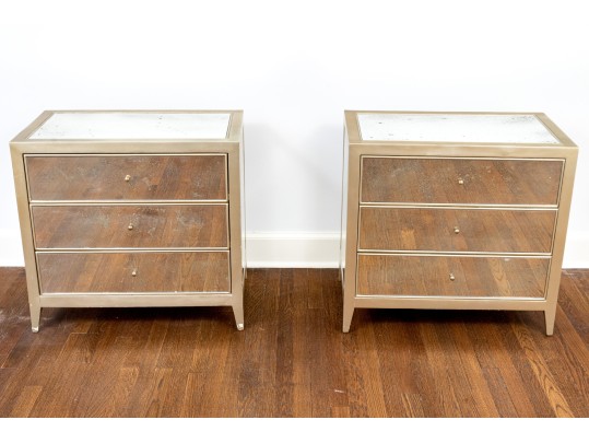 Chic Pair Of Mirrored End Tables