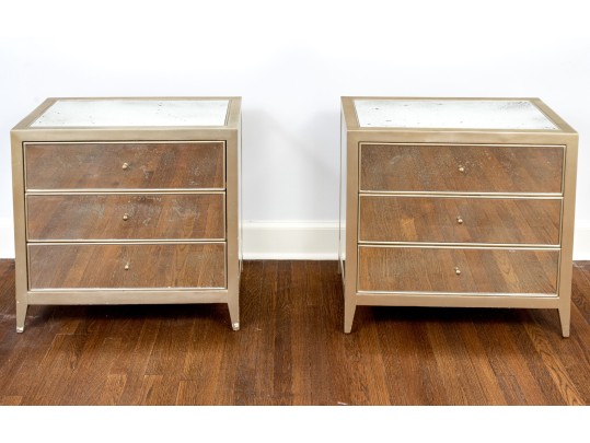 Chic Pair Of Mirrored End Tables