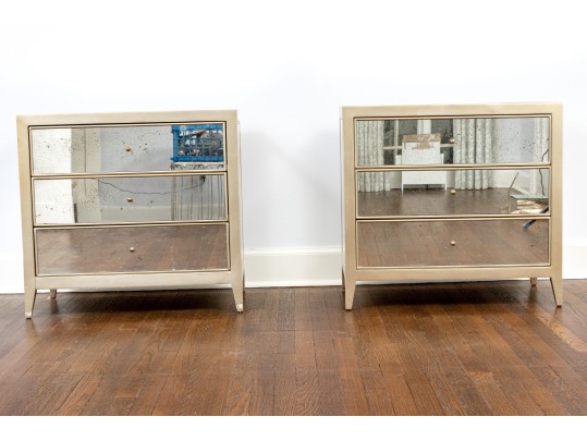 Chic Pair Of Mirrored End Tables
