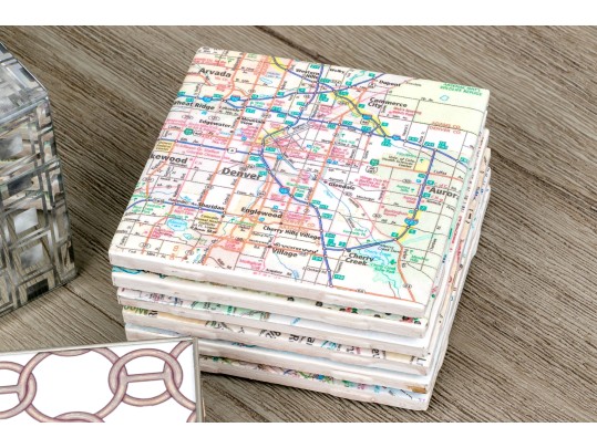 Wonderful Art Deco Style Table Decor Including Storage Box, Matchbox, And Coasters