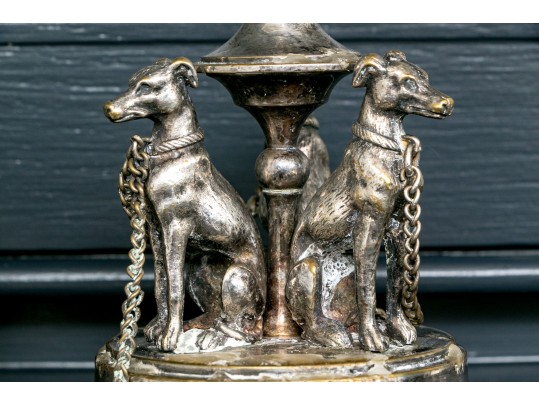 Pair Of English Silver Plated Figural Greyhound Candlesticks Ca. 1880 Or Earlier