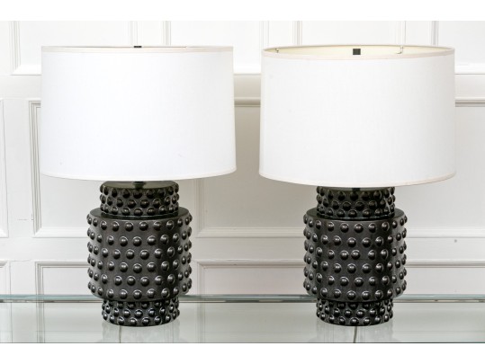 Pair Of Robert Abbey Dolly Ceramic Hobnail Table Lamps
