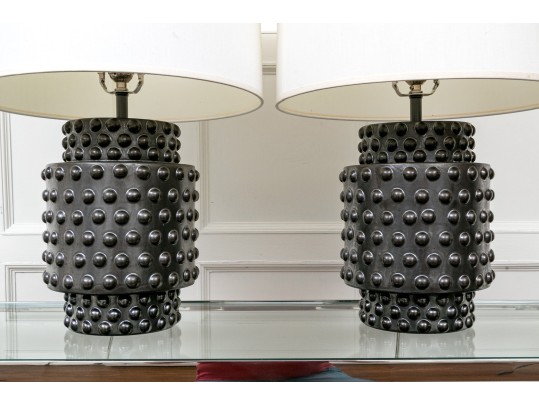 Pair Of Robert Abbey Dolly Ceramic Hobnail Table Lamps