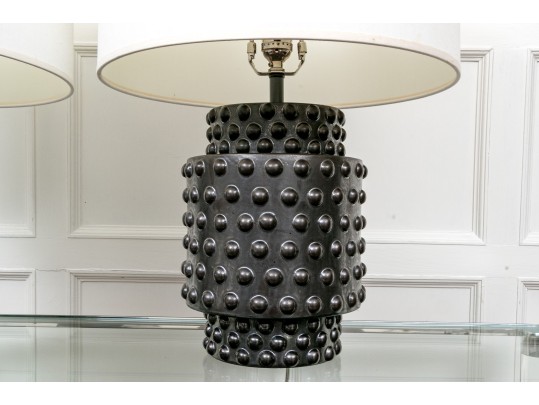 Pair Of Robert Abbey Dolly Ceramic Hobnail Table Lamps