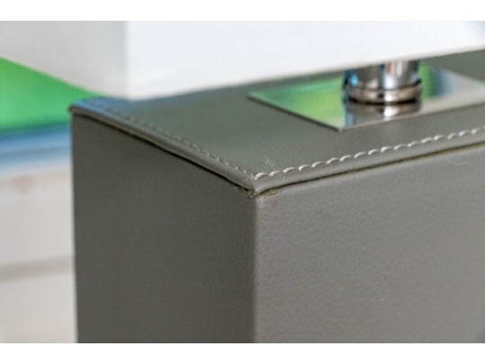 Pair Of Chic Contemporary Table Lamps In Gray Leatherette