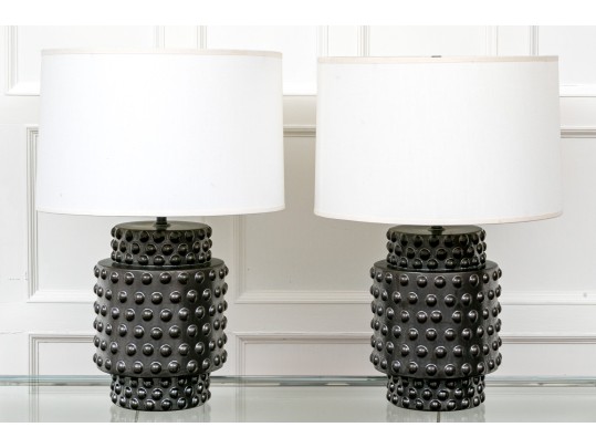 Pair Of Robert Abbey Dolly Ceramic Hobnail Table Lamps