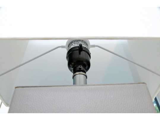 Pair Of Chic Contemporary Table Lamps In Gray Leatherette